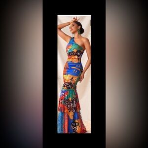 Printed One Shoulder Maxi Dress